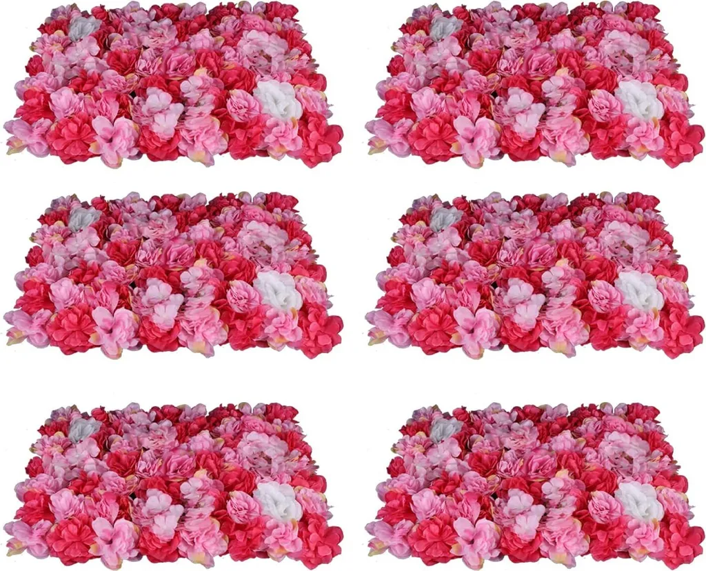 Mur de Fleurs 6pcs Roses Artificielles Rose Hortensia 40x60cm pour Mariage