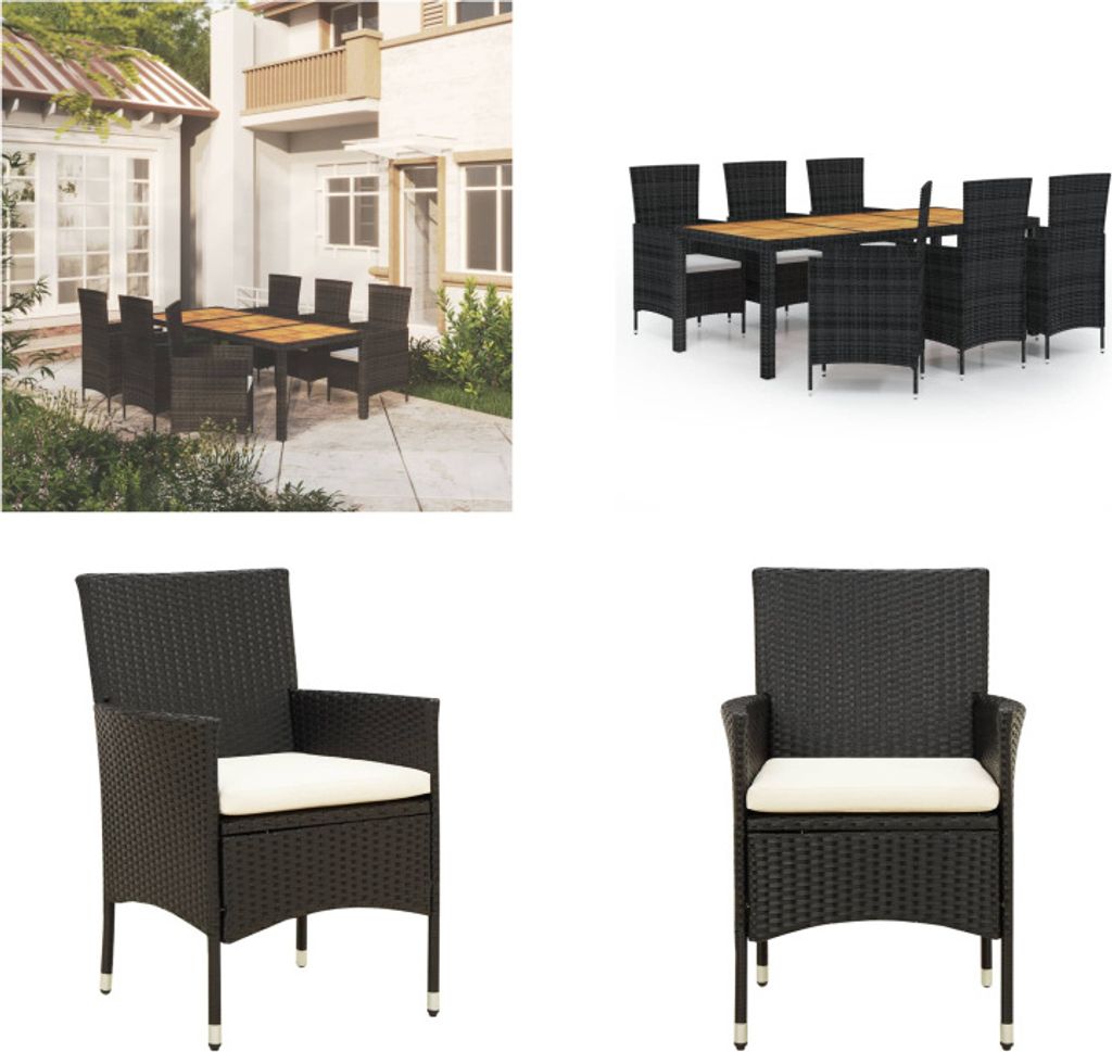 vidaXL 7 tlg. Garten Essgruppe mit Auflagen Poly Rattan Schwarz - Esszimmergarnitur Für Den Außenbereich - Esszimmer-Sets Für Den Außenbereich ...