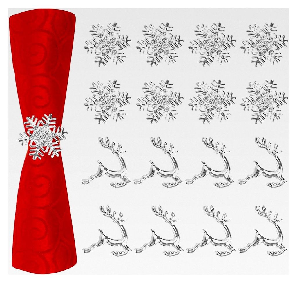 16 Serviettenringe Weihnachten, Rentier und Schneeflocke Serviettenhalter für Tischdekorationen, Metall Serviettenschnallen für Weihnachtsfeiern ...