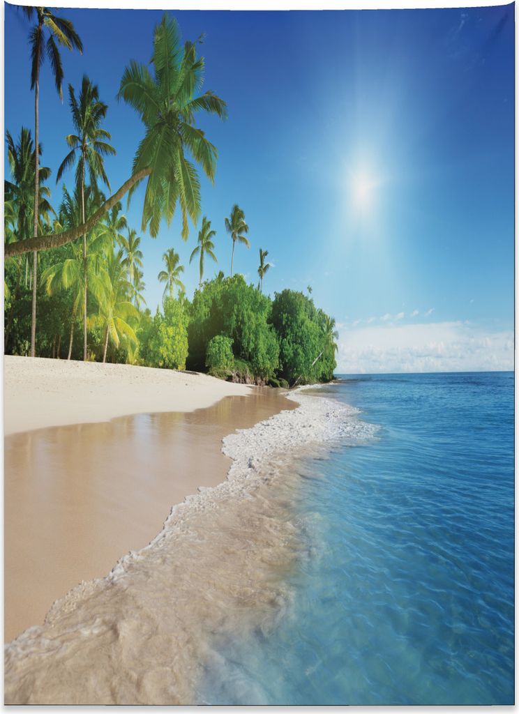 Abakuhaus Wendekreis Wandteppich, Suuny-Ozean-Palmen aus Weiches Mikrofaser Stoff Kein Verblassen Klare Farben Waschbar, 110 x 150 cm, Weiß Grün ...