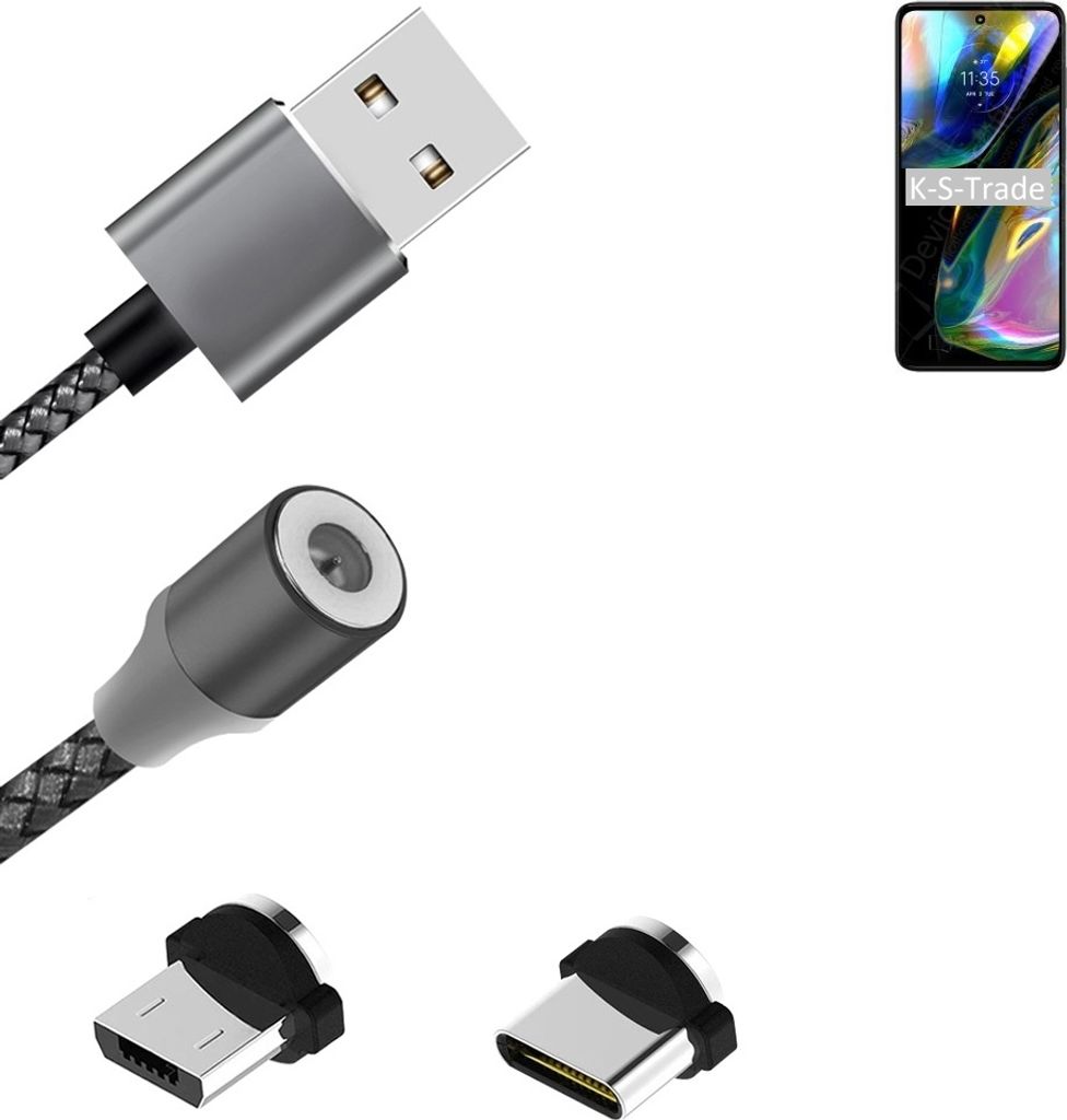 K-S-Trade Hochwertiges Magnet-Lade-kabel Sync-Kabel Daten-Kabel für Motorola Moto G82 mit USB-Typ-C-Anschluss und Micro-USB-Anschluss 2A bis zu