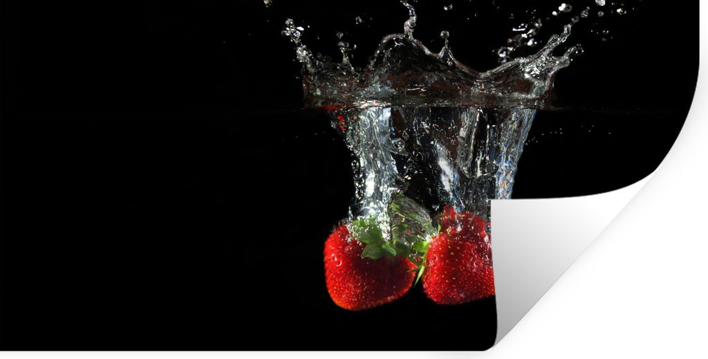 MuchoWow Wandtattoo Wandsticker Wandaufkleber Erdbeeren - Obst - Wasser - Schwarz - Rot 160x80 cm Selbstklebend und Repositionierbar - Sticker - ...