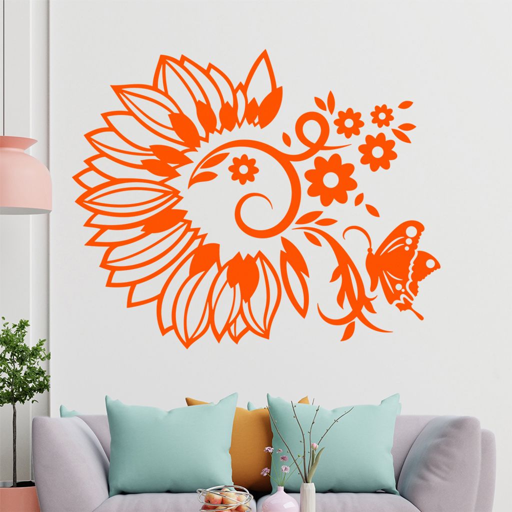 Falter Schmetterling Blüte Wandtattoo in 6 Größen - Wandaufkleber Wall Sticker - Dekoration, Küche, Wohnzimmer, Schlafzimmer, Badezimmer