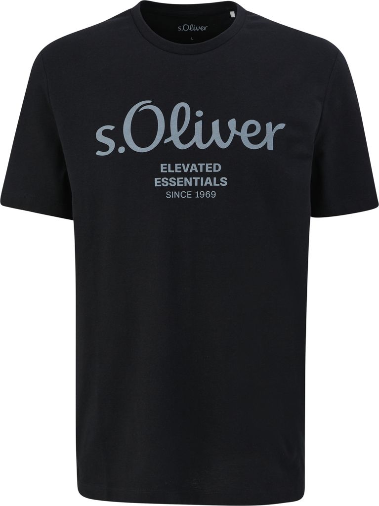 s.Oliver Herren T-Shirt - Basic, Logoprint, Rundhals, Baumwolle Schwarz M