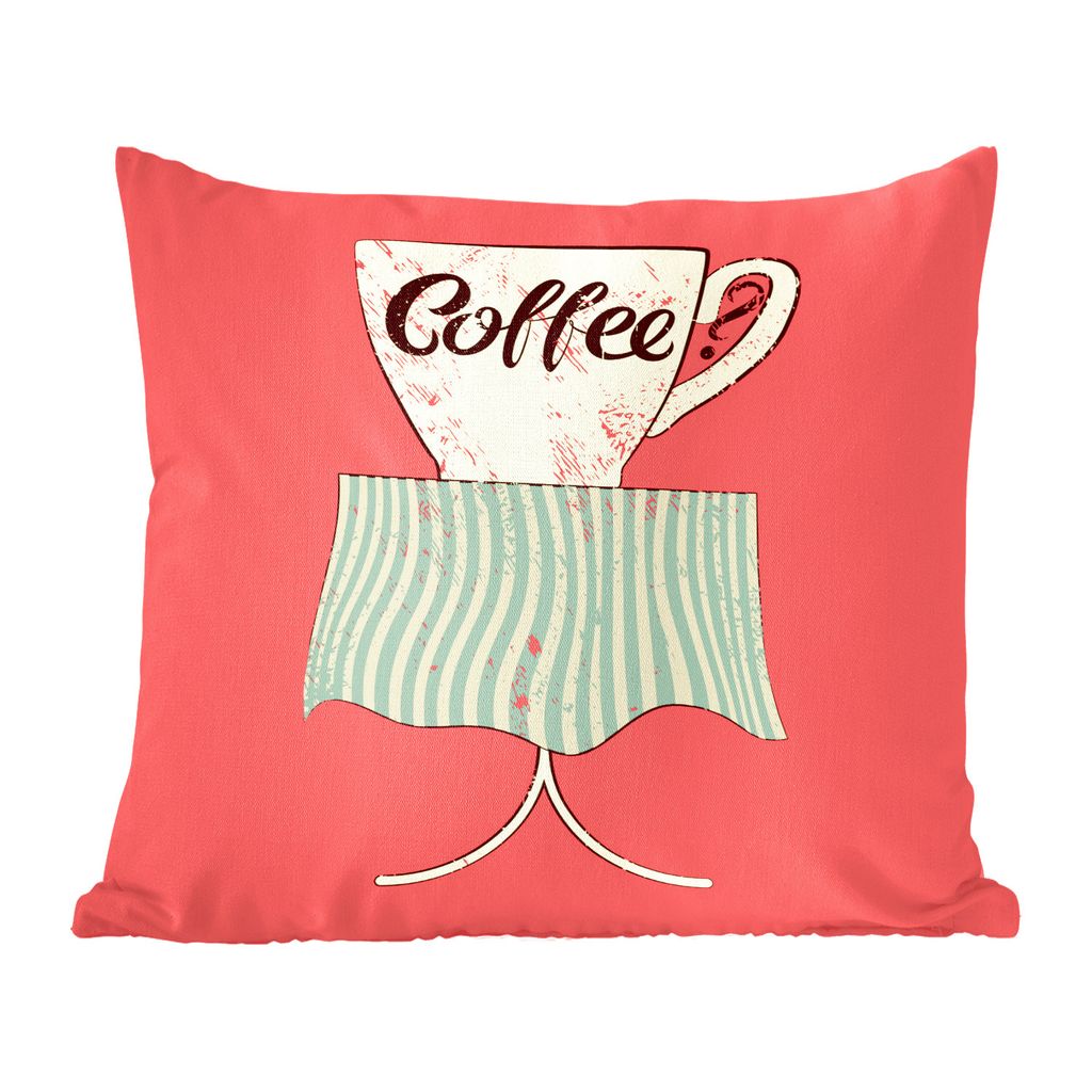 MuchoWow Zierkissen Sofakissen Wohnzimmer Dekokissen 50x50 cm Kaffee? - Vintage - Kaffeebecher - Sprüche - Zitate - Komfort - Sofakissen