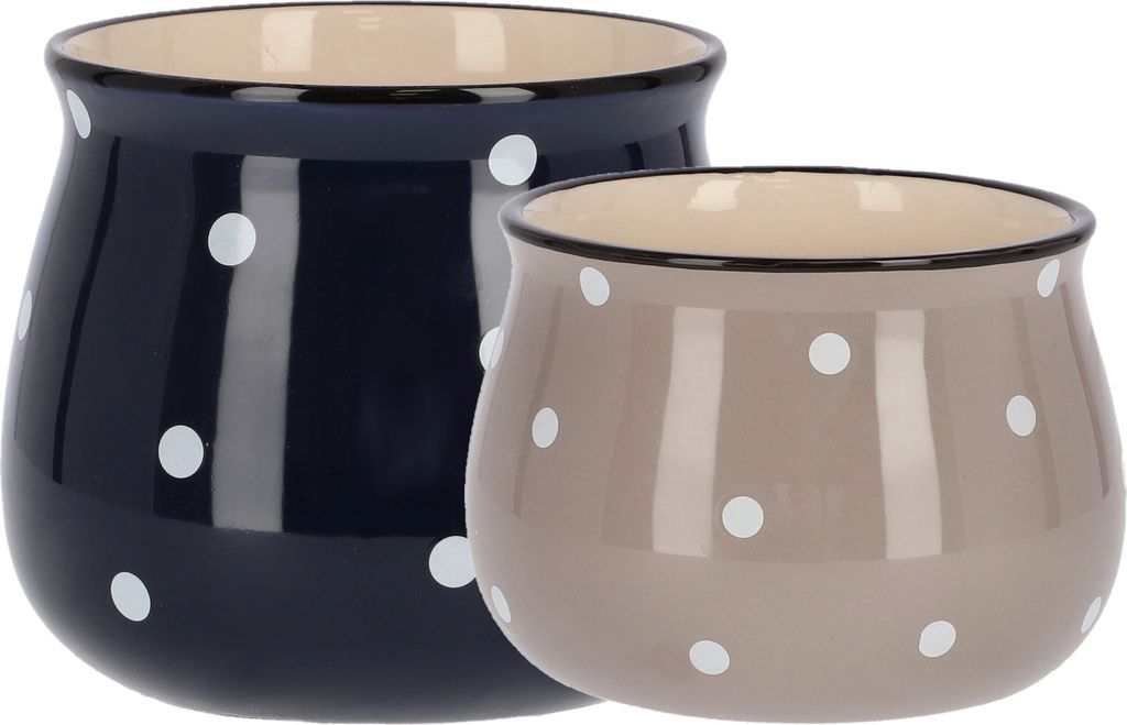 KOTARBAU Keramik Blumentopf Übertopf 125 Dunkelblau 110 mm Beige in Weiße Punkte Erbsen