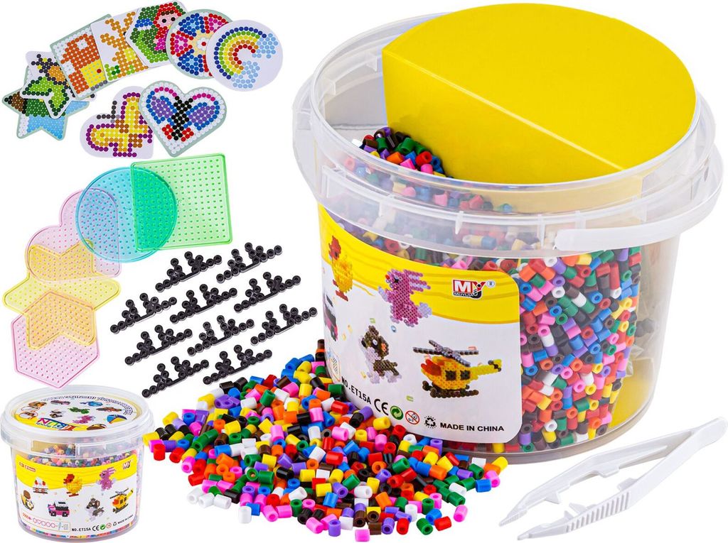 Bügelbrett, Bügelperlen, Set mit 5.000 Stück Eimer + Platten, 5 Böden