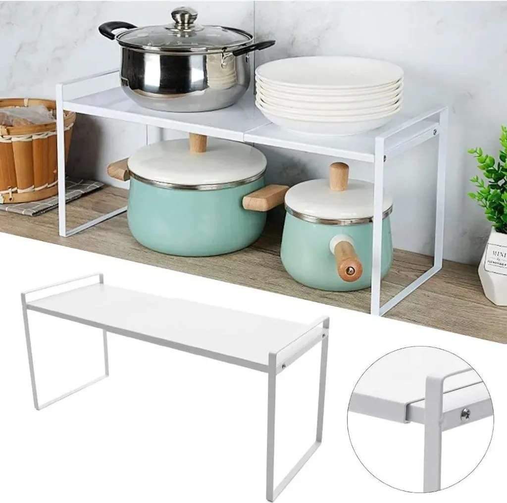 Insert d'armoire télescopique blanc, étagère de rangement modulable - 3