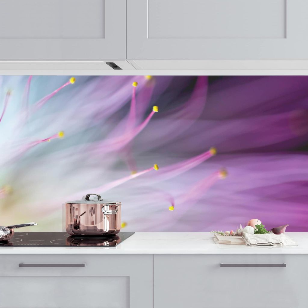 Küchenrückwand Blumen selbstklebend - 0.35 mm Wandpaneel wasserfest Design violett Motiv Spritzschutz fugenlos