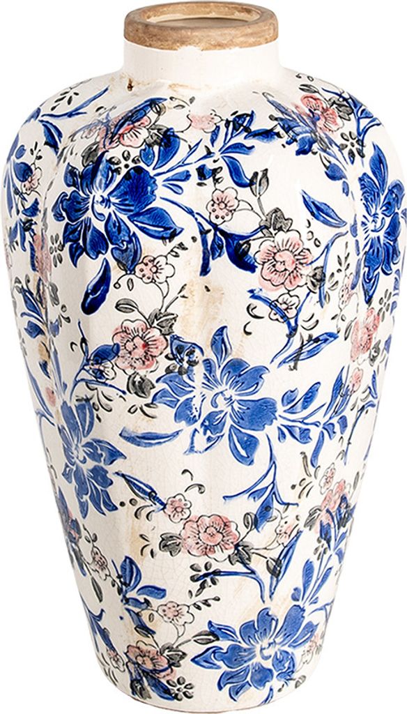 Clayre & Eef Vase Ø 21x35 cm Beige Blau Keramik Blumen