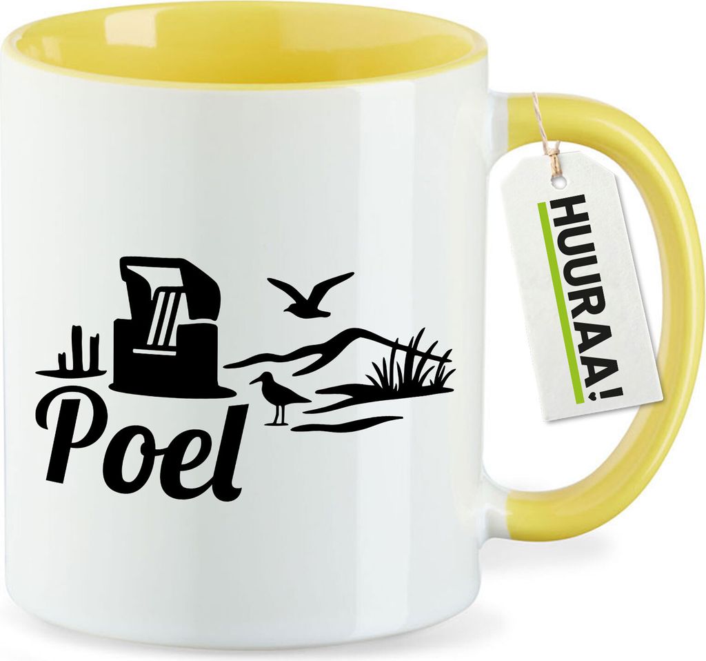 Huuraa Kaffeetasse Poel Strandmotiv 330ml Gelb Keramik Kaffeebecher Geschenkidee