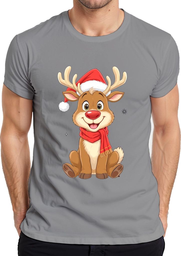 Weihnachtsrentier süß Kinder Cartoon Geschenk Winter Niedlich Herren T-Shirt, Grau, S