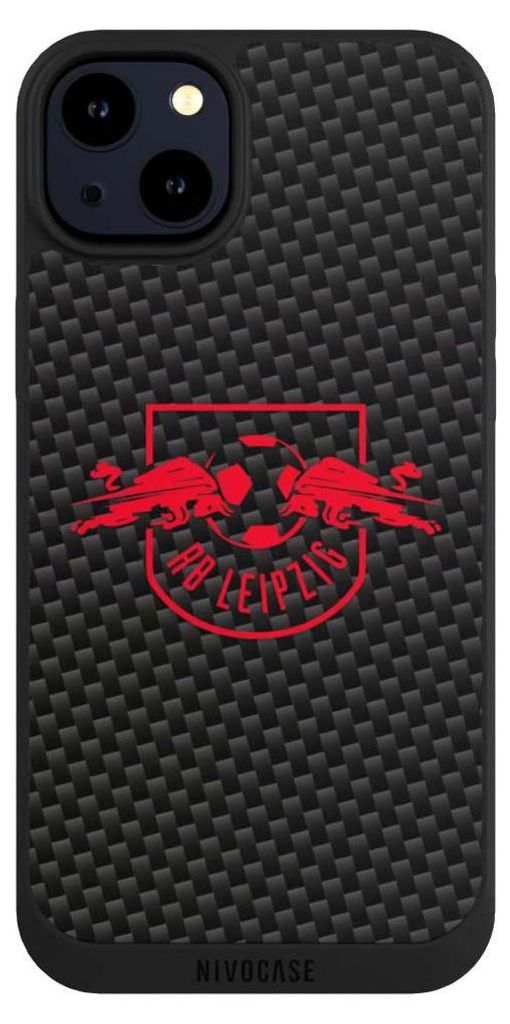 NIVOCASE Handyhülle für Apple iPhone 14 Plus Hülle NIVOpure Case Schwarz Carbon Offizielles Lizenzprodukt RB Leipzig