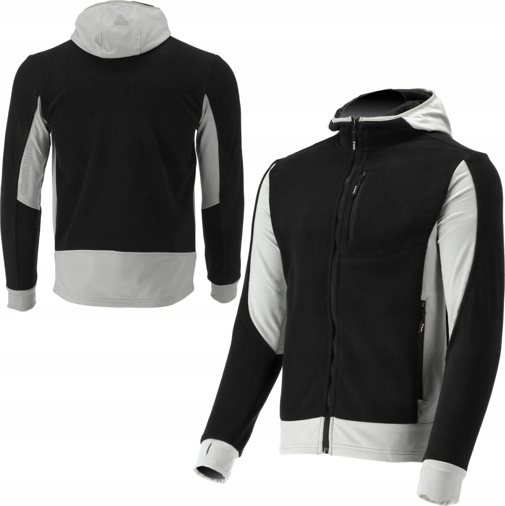 Fleece Kapuzenpulli, Hoodie mit Reißverschluss SARNA schwarz/weiß Gr. XL