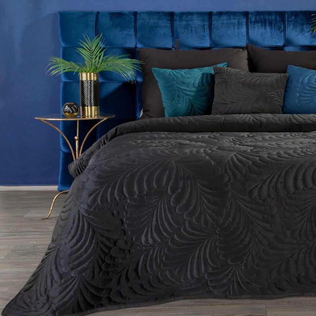 Velvet Decke Hochwertige Tagesdecke Bettüberwurf RIA4 schwarz 170x210 cm cm schwarz