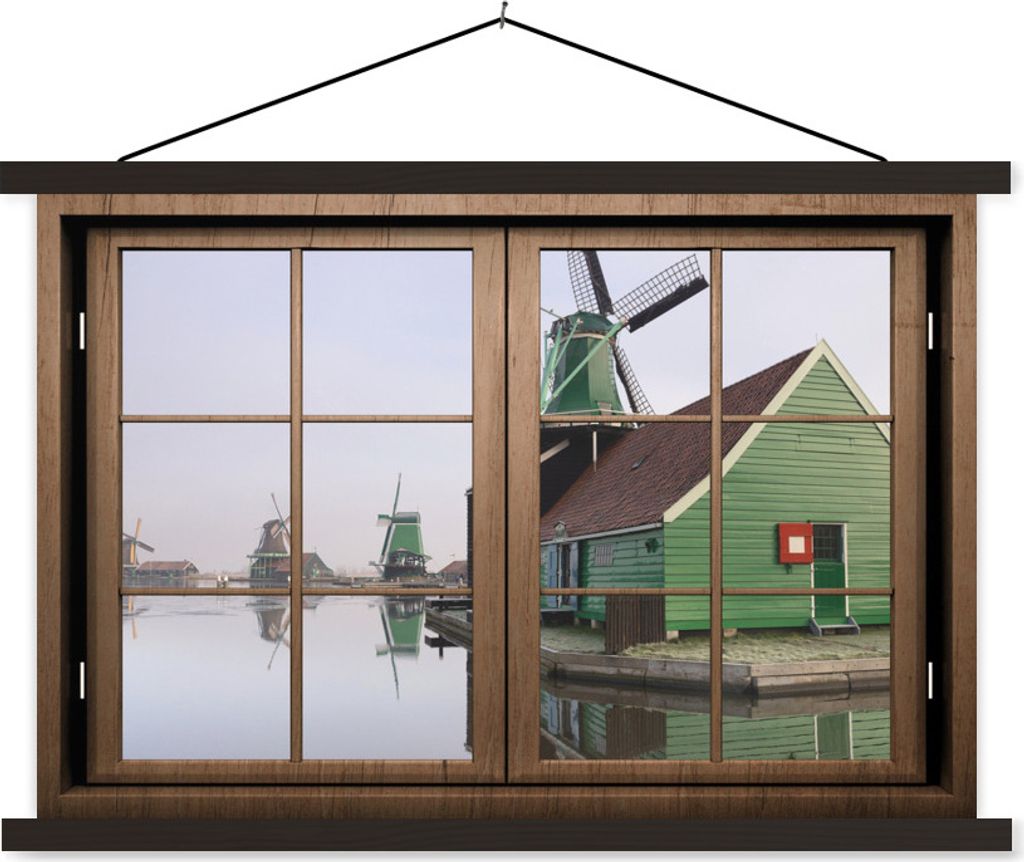MuchoWow Textilposter Aussicht - Mühle - Wasser 60x40 cm mit schwarzem Rahmen - Hölzernes