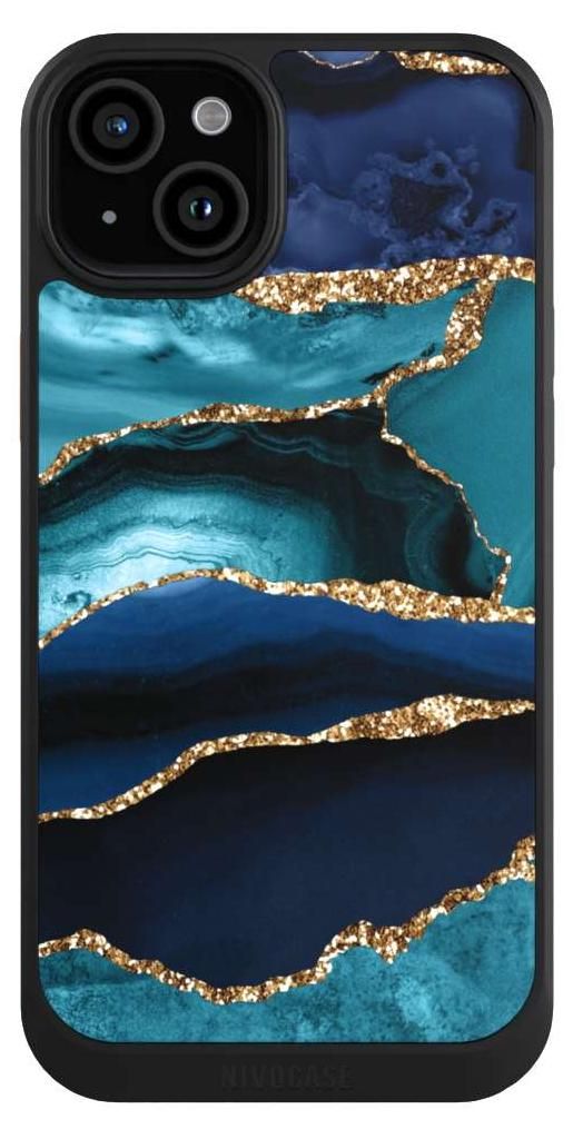 NIVOCASE Hülle für Apple iPhone 15 Plus Handyhülle NIVOcore Case Schwarz Glitzer Look Marmor Trends