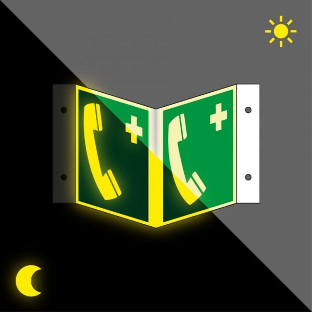 Schild | PERMALIGHT power langnachleuchtend Nasenschild Notruftelefon, ASR/IS...