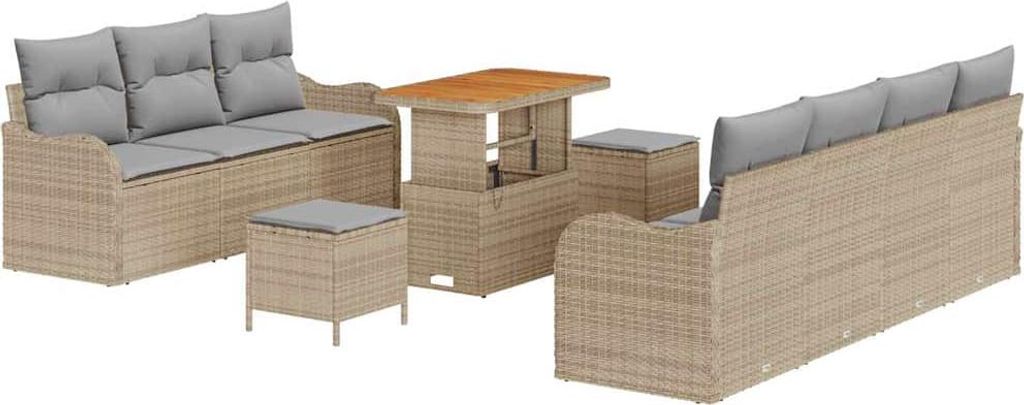 vidaXL Garten-Sofa-Set mit Kissen 10 pcs Beige und Hellgrau