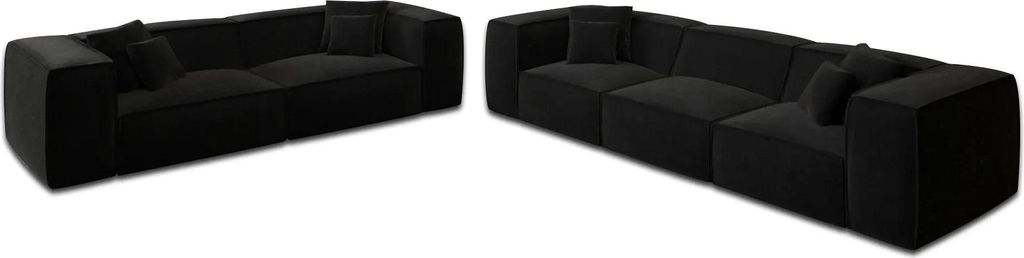 Samtstoff 4-3-Sitzer Sofa Set Arelia Schwarz