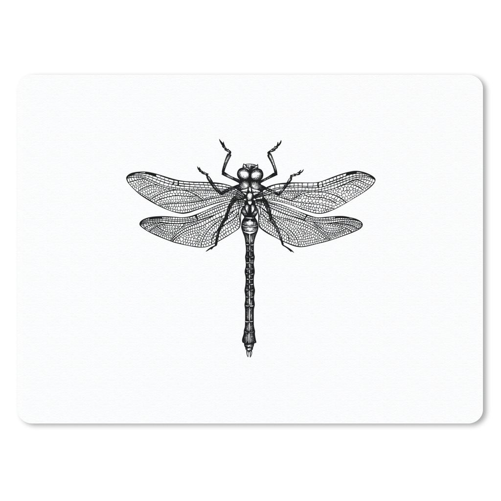 MuchoWow Mauspad Mousepad Libelle - Insekten - Retro - Schwarz und weiß 40x30 cm - Mousepads - Maus Mat - Pad - Mausunterlage - Anti Rutsch