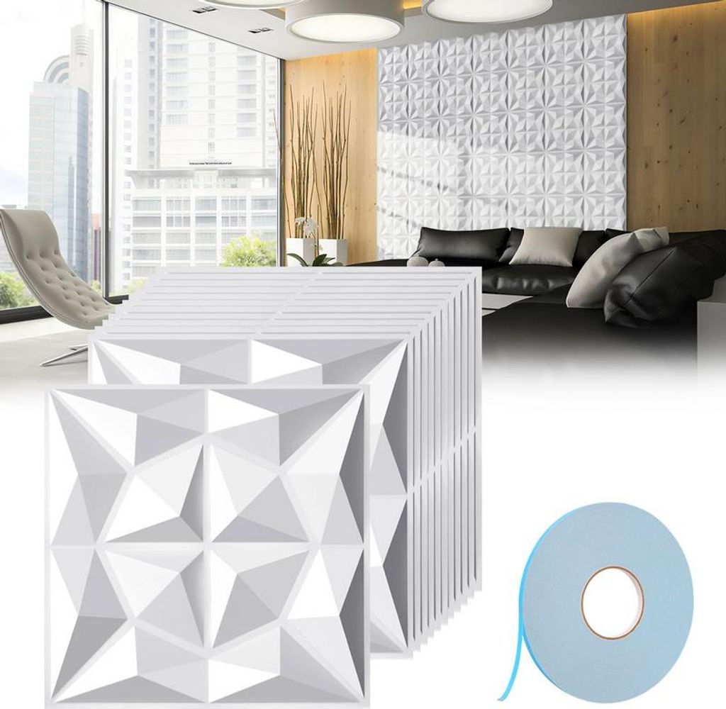Clanmacy 12pcs 3D Paneele Wandpaneele Polyvinylchlorid PVC – Verkleidung für Wand & Decke – 30x30 cm (0,9 m²) – Leicht, Flexibel & Einfach ...