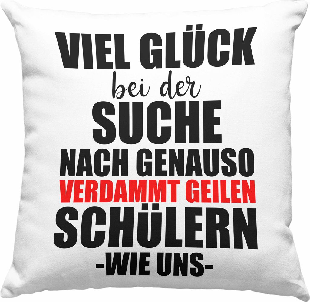 Trendation - Lehrerin Lehrer Abschiedsgeschenk Deko-Kissen mit Füllung 40x40 Abschied von Schülern (Grau)