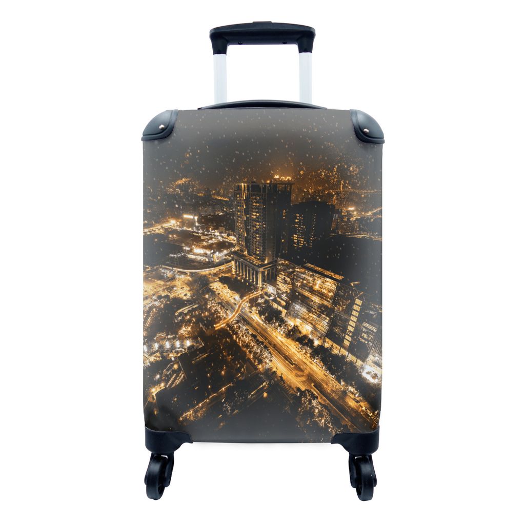 MuchoWow Koffer Handgepäck Trolley Rollkoffer Kleine Reisekoffer mit 4 Rollen - Schnee - Gold - Stadt - Cabin Size < 55x40x23 cm & 55x40x20 cm -...