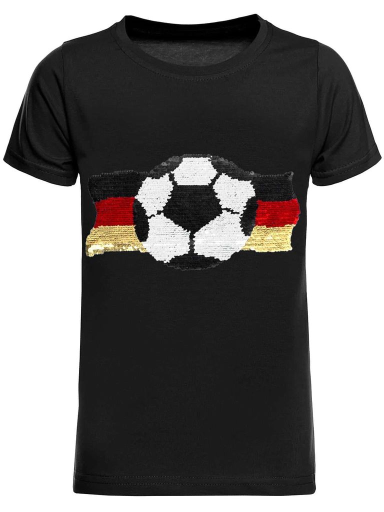 Jungen Wende Pailletten Deutschland Shirt mit Fussball EM 2024 Schwarz 152