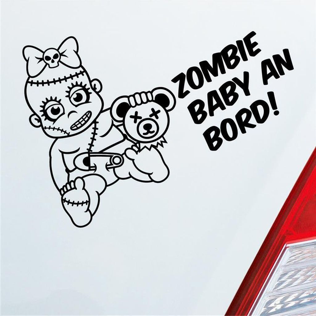 Auto Aufkleber Zombie Baby an Bord on Tour 30x21 cm Schwarz Glanz Sticker Heckscheibenaufkleber