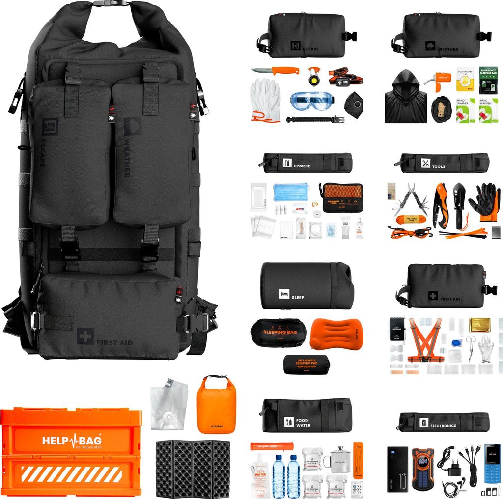 Help Bag Max Pro 5.0 Notfallrucksack Flucht-Überlebensausrüstung Survival über 100 Teile Campingrucksack