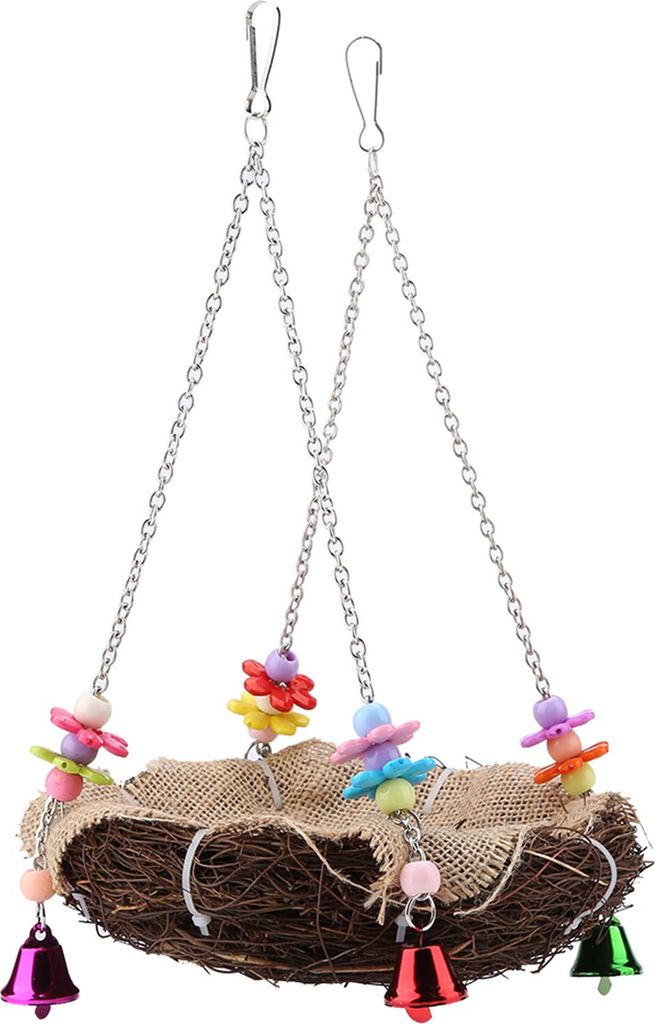 Rattan Nest Bird Hanging Toy mit Glocken schwingen stehende Barsch Käfig Hängematte (L)