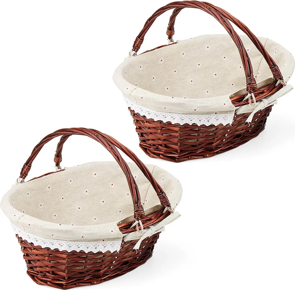 Panier de pique-nique ovale en osier marron avec poignée de transport