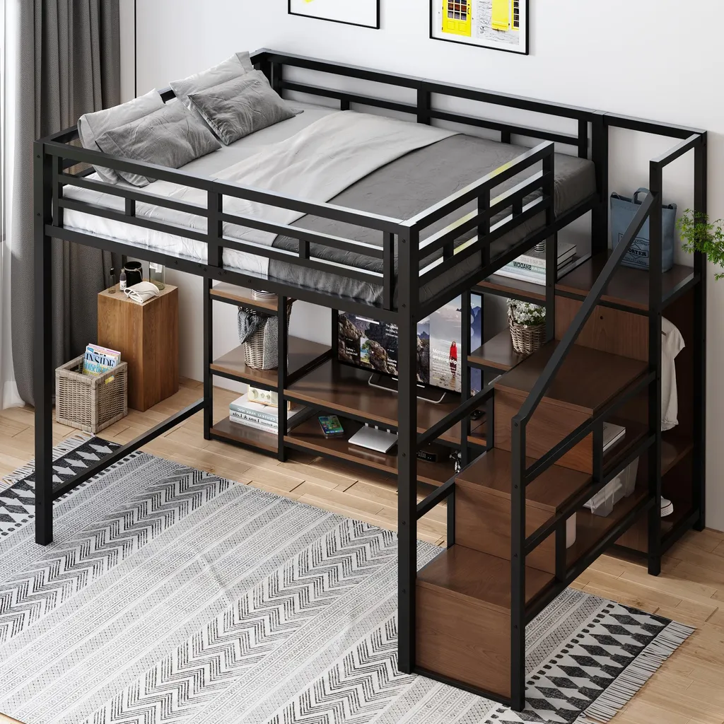 Lit Mezzanine 140x200 Stable en Métal Noir : Optimisez votre Chambre
