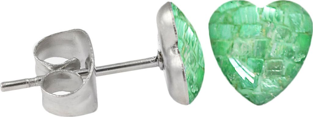 Chirurgenstahl Ohrstecker mit Mosaik Herz Farbe - Hellgrün