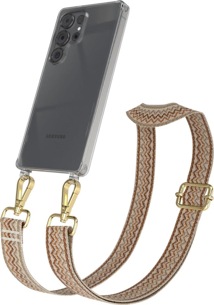 Samsung Galaxy S25 Ultra Chain Eyelets Slim Neck Strap Set Wave Style 07 Beige/Brown 02 Metall Gold