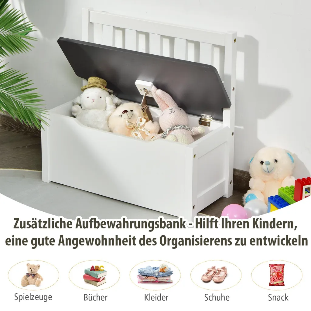 COSTWAY Set di sedute per bambini 4 pezzi in legno, tavolo per bambini sedie panca con spazio di archiviazione, set di sedute per bambini, set di tavoli per bambini, mobili per bambini set di sedute per bambini 70 x 48 x 50 cm(Grigio) - 9