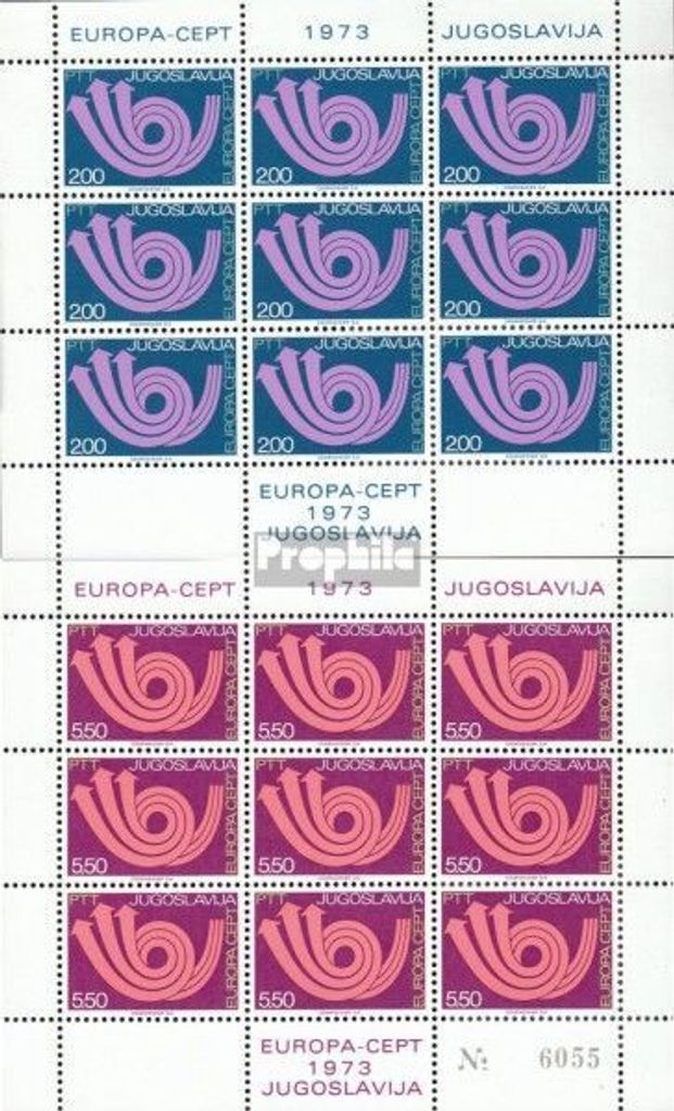 Briefmarken Jugoslawien 1973 Mi 1507Klb-1508Klb Kleinbögen (kompl.Ausg.) postfrisch Europa