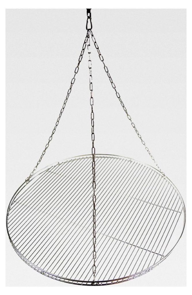 Grillrost aus Edelstahl 55 cm mit 10 mm Stababstand, 3 Ketten, Karabiner und Seilwirbel für Schwenkgrill