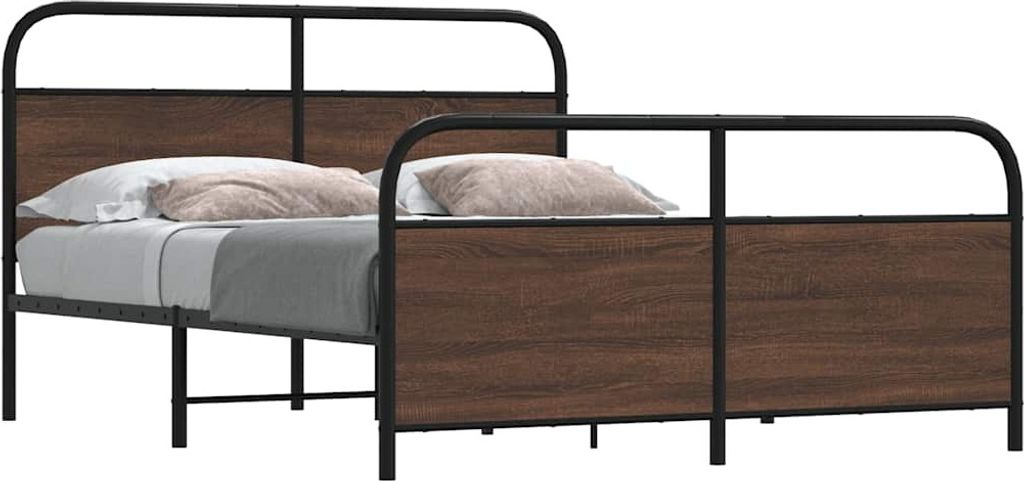 "2026 Promotion" Metallbett ohne Matratze - Braun Eichen-Optik - 150x200 cm - Polsterbett CC17614