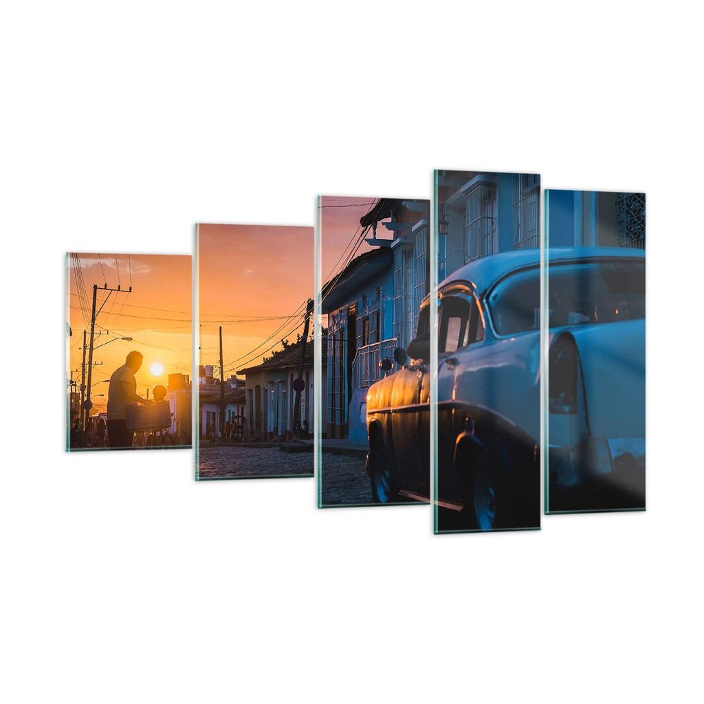 Bilder auf glas - Straße Auto Haus - 100x60cm - Glasbilder - Wandbilder - Kunstdruck - zum Aufhängen bereit - Wanddekoration aus Glas - Glas Bild...