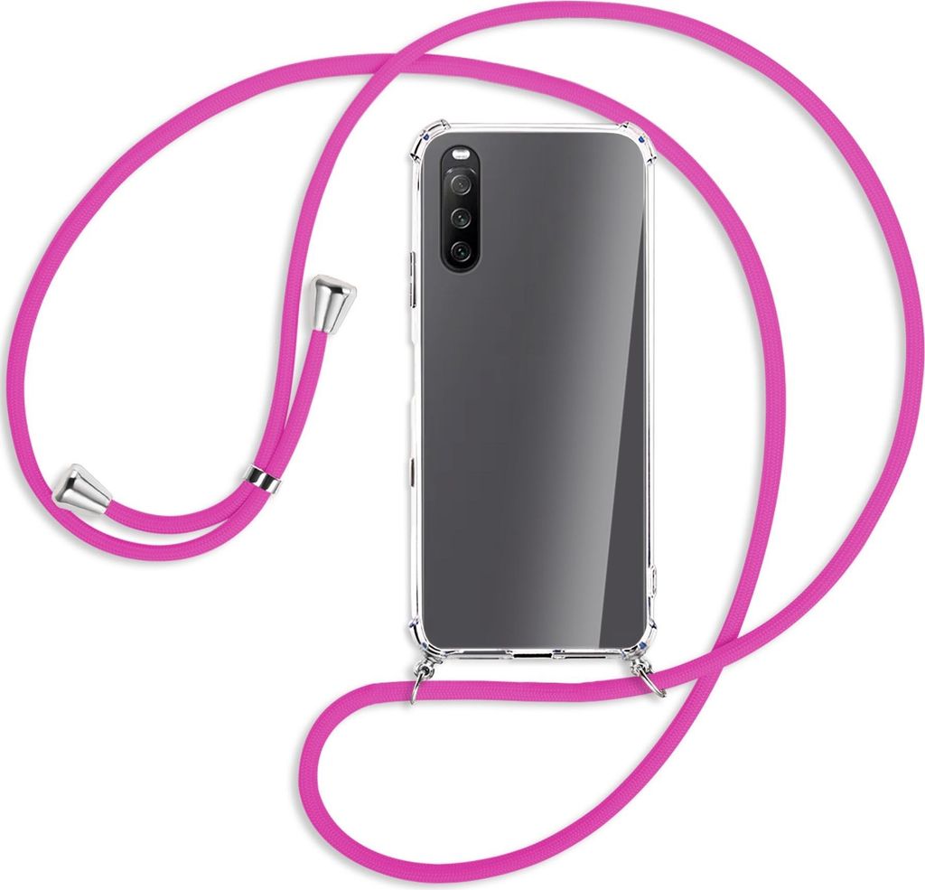 Handykette Backcover-Schutzhülle mit Band (Metall silberfarben) für Sony Xperia 10 III - hot pink