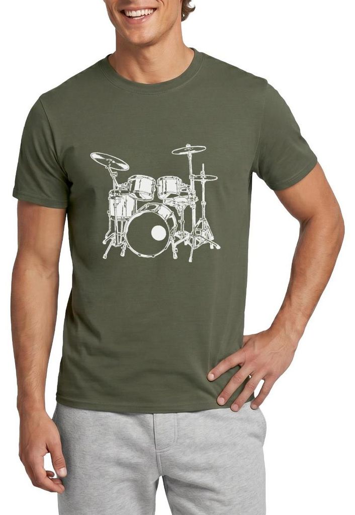 Spreadshirt Schlagzeug Drummer Rock Musik Männer T-Shirt, 4XL, Militärgrün