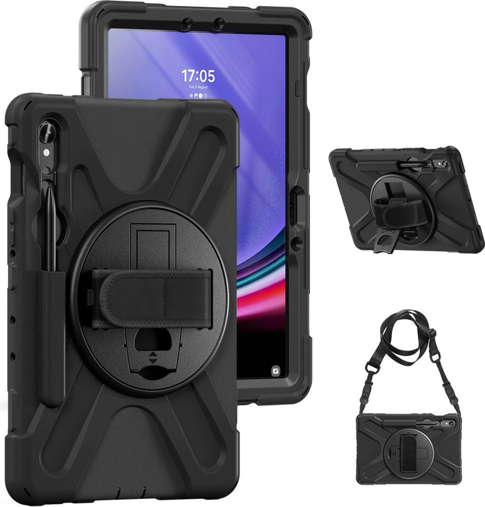 Armor Case mit Halterung und Gurt für Galaxy Tab S9/ S9 FE (Schwarz)