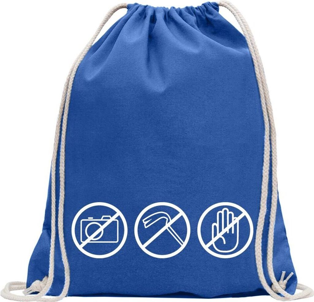 Kiwistar - Turnbeutel - royal - No Foto, Dont Touch. - Fun Rucksack Sport Beutel Gymsack Baumwolle mit Ziehgurt