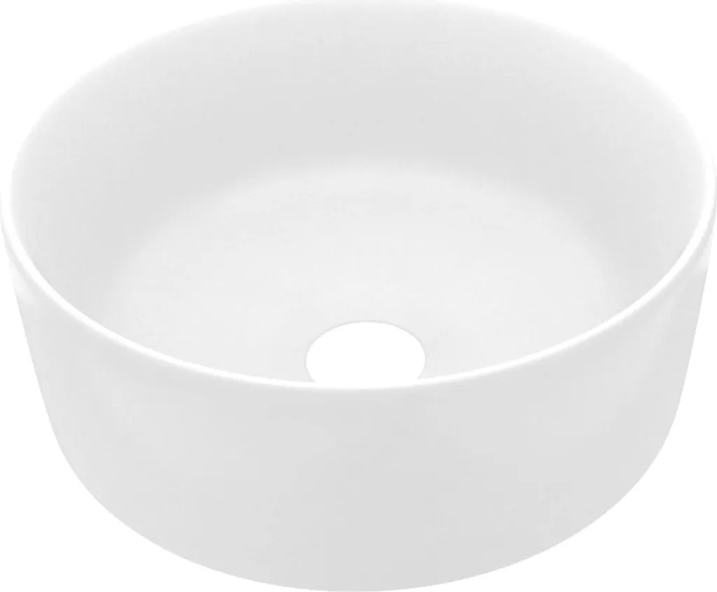 Lavabo rond anti-traces en céramique blanc mat 40 cm fini les reflets gênants