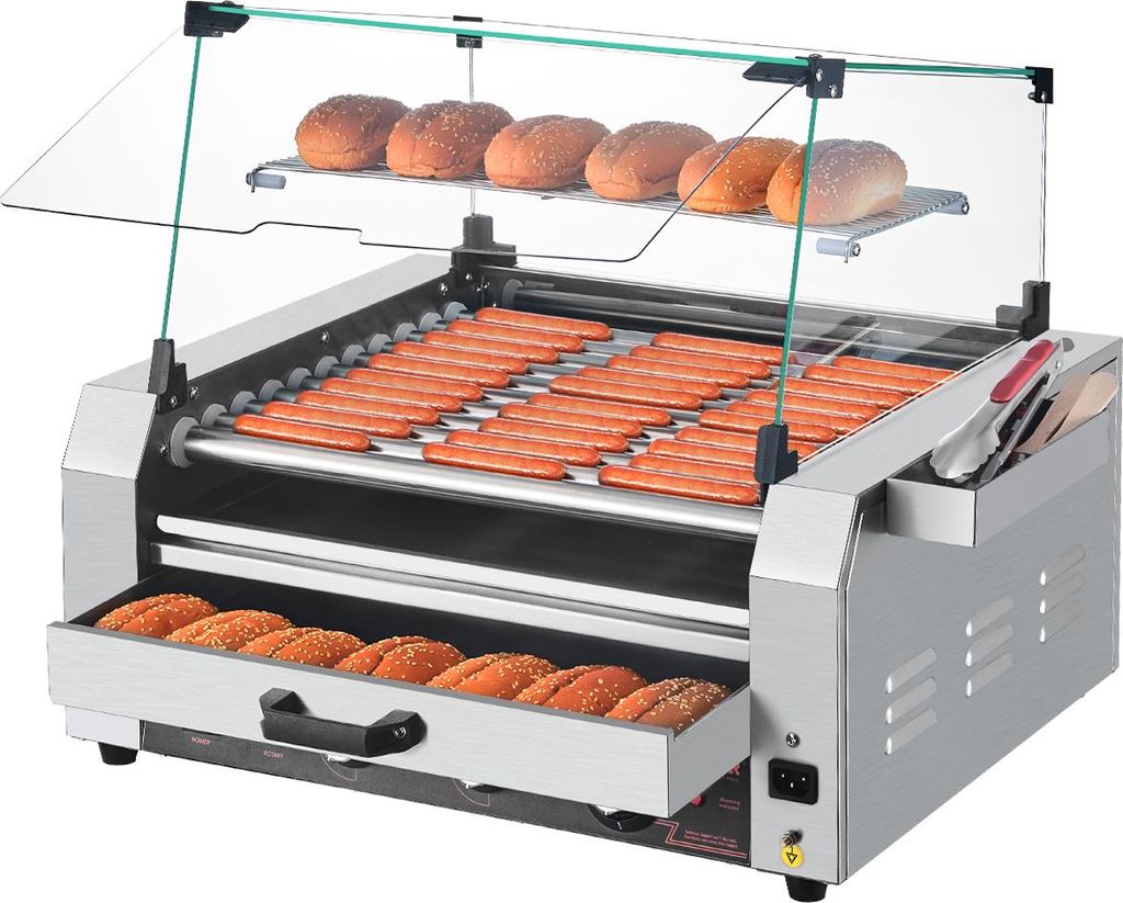 Macchina per hot dog VEVOR 30 hot dog 11 rotoli in acciaio Immagine del prodotto 