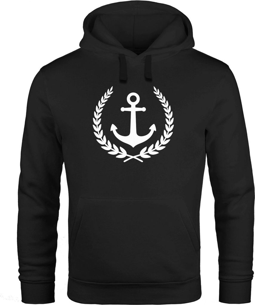 Hoodie Herren Anker Lorbeerkranz Aufdruck Print Kapuzen-Pullover Männer Fashion Streetstyle Neverless schwarz 5XL