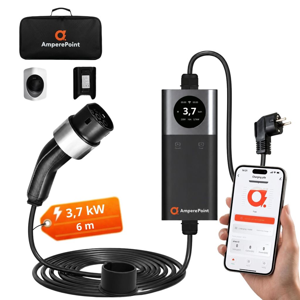 EV nabíjecí kabel AMPEREPOINT Typ 2 16A 3,7kW 7,5M Přenosná Obrázek produktu 