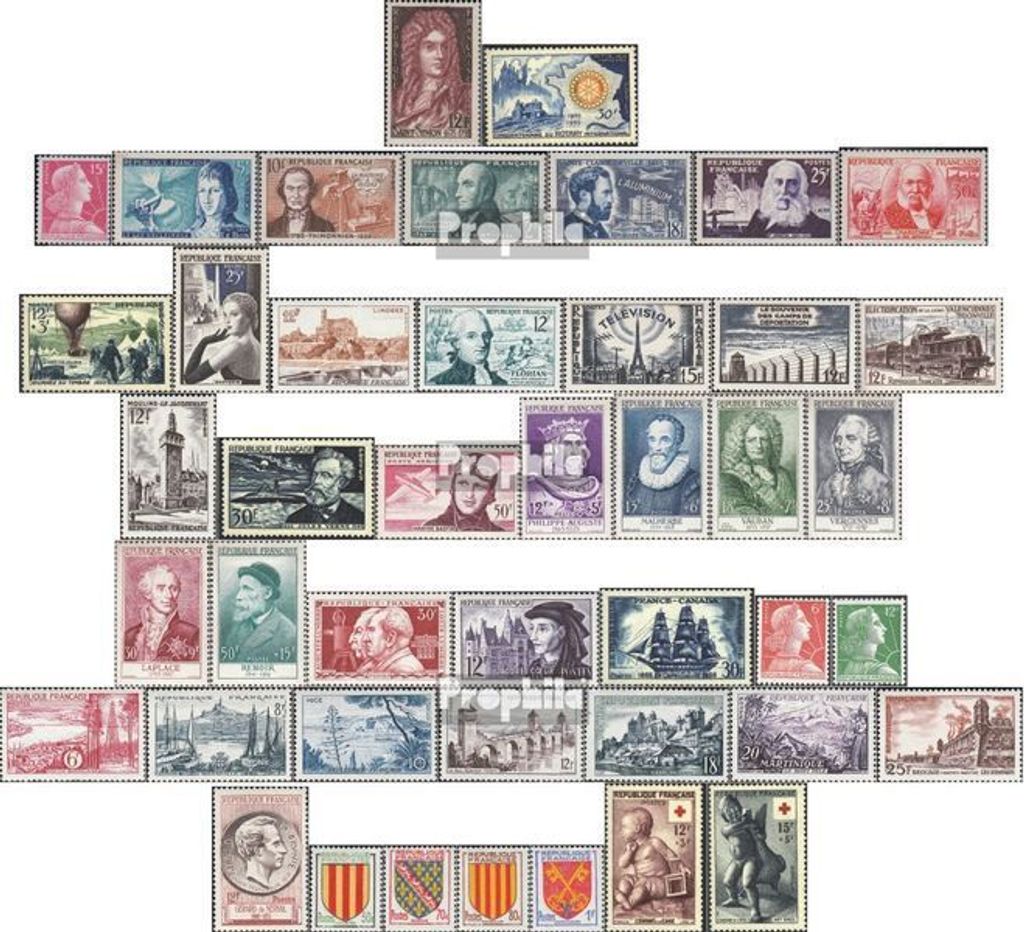 Briefmarken Frankreich 1955 Mi 1034-1077 (kompl.Ausg.) Jahrgang 1955 komplett postfrisch Saint-Simon